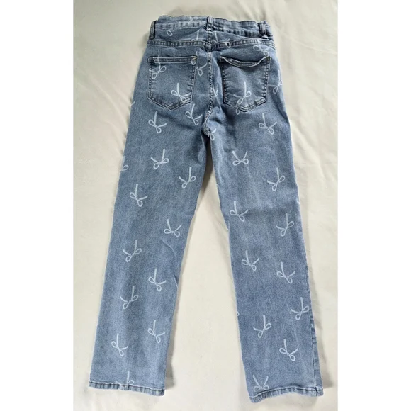 BAMBOO▪️Light Wash Straight Leg Jeans with Bow Design - Picture 4 of 9